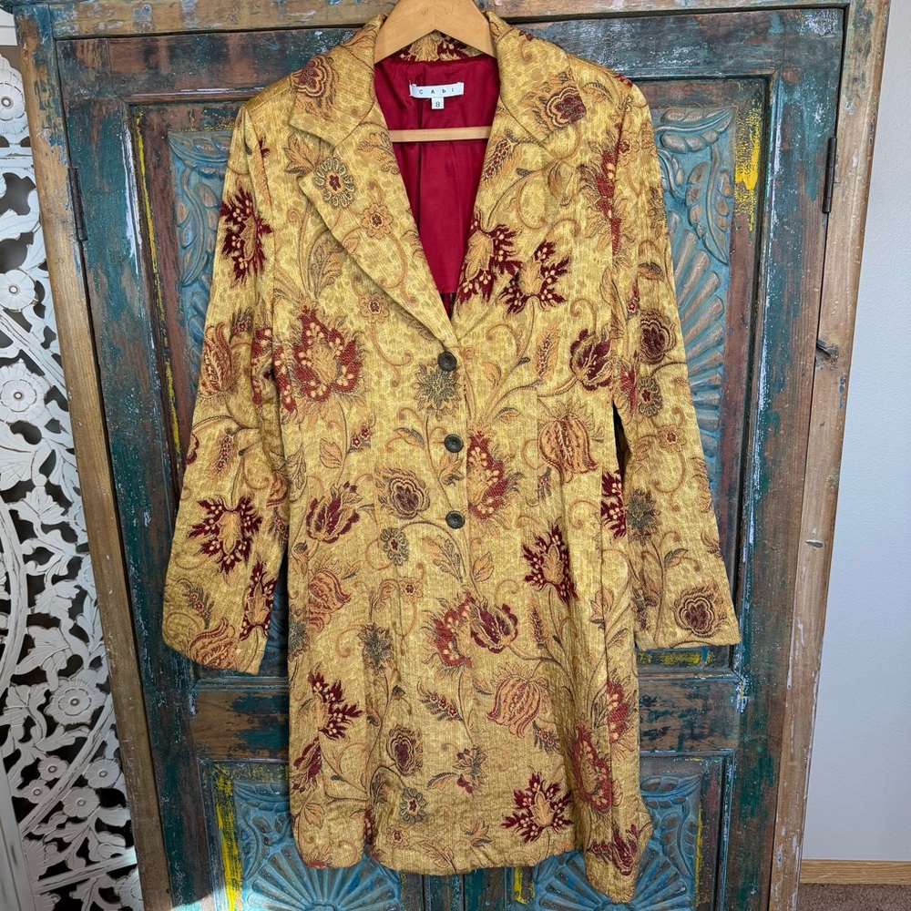 Cabi Guenevere Gold Brocade tapestry coat M 8